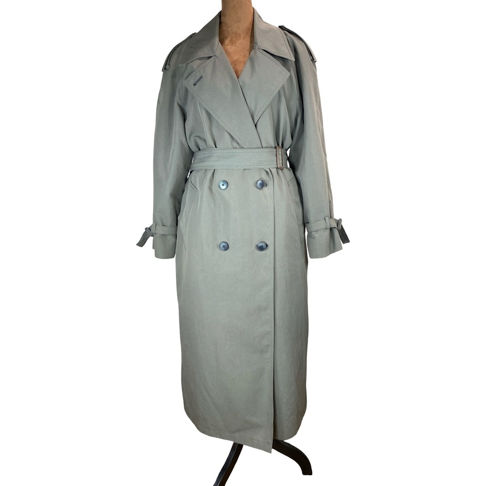 London Fog Vintage Trench Coat Sage Green Double Breasted Belted 6 Reg USA Made - Picture 10 of 16